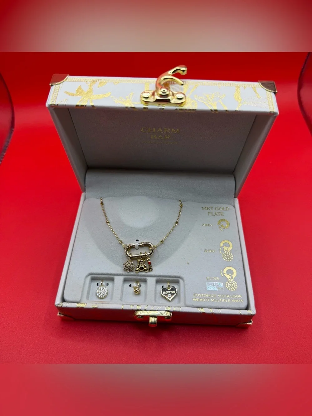 Charm Bar 14K Gold Plate Multi-Charm Necklace Set - Gold